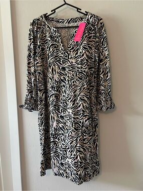 Lilly Pulitzer Black, White & Cream Animal Print V-Neck Dress